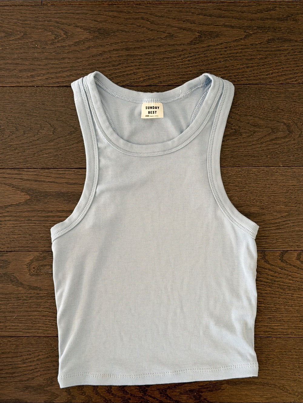Sunday Best light blue ribbed crop tank XXS